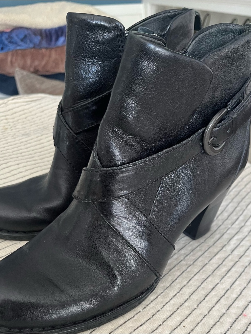 Born Black Leather Ankle Boots - Women's Stylish Heeled Booties